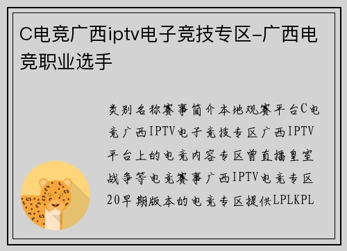 C电竞广西iptv电子竞技专区-广西电竞职业选手
